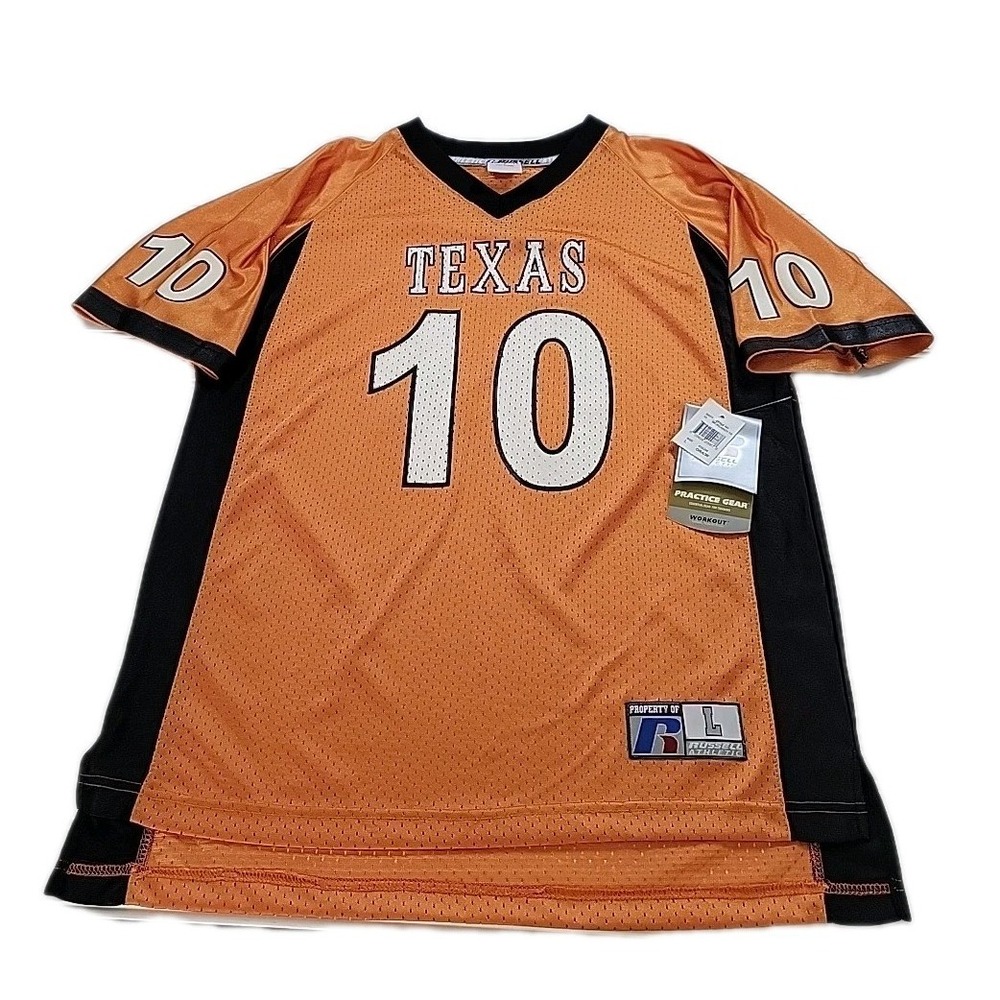 NEW Texas Longhorns #10 Russell Athletic‎ Orange Football Jersey Size L W/ Tag